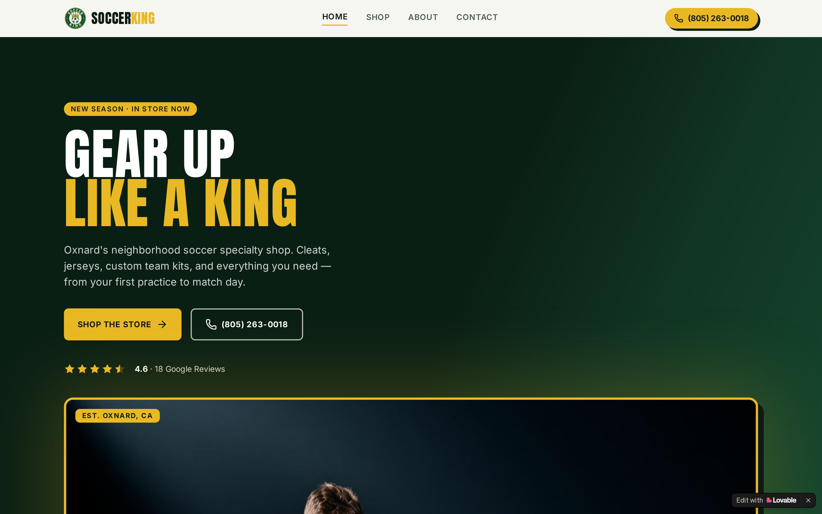 Soccer King website design mockup